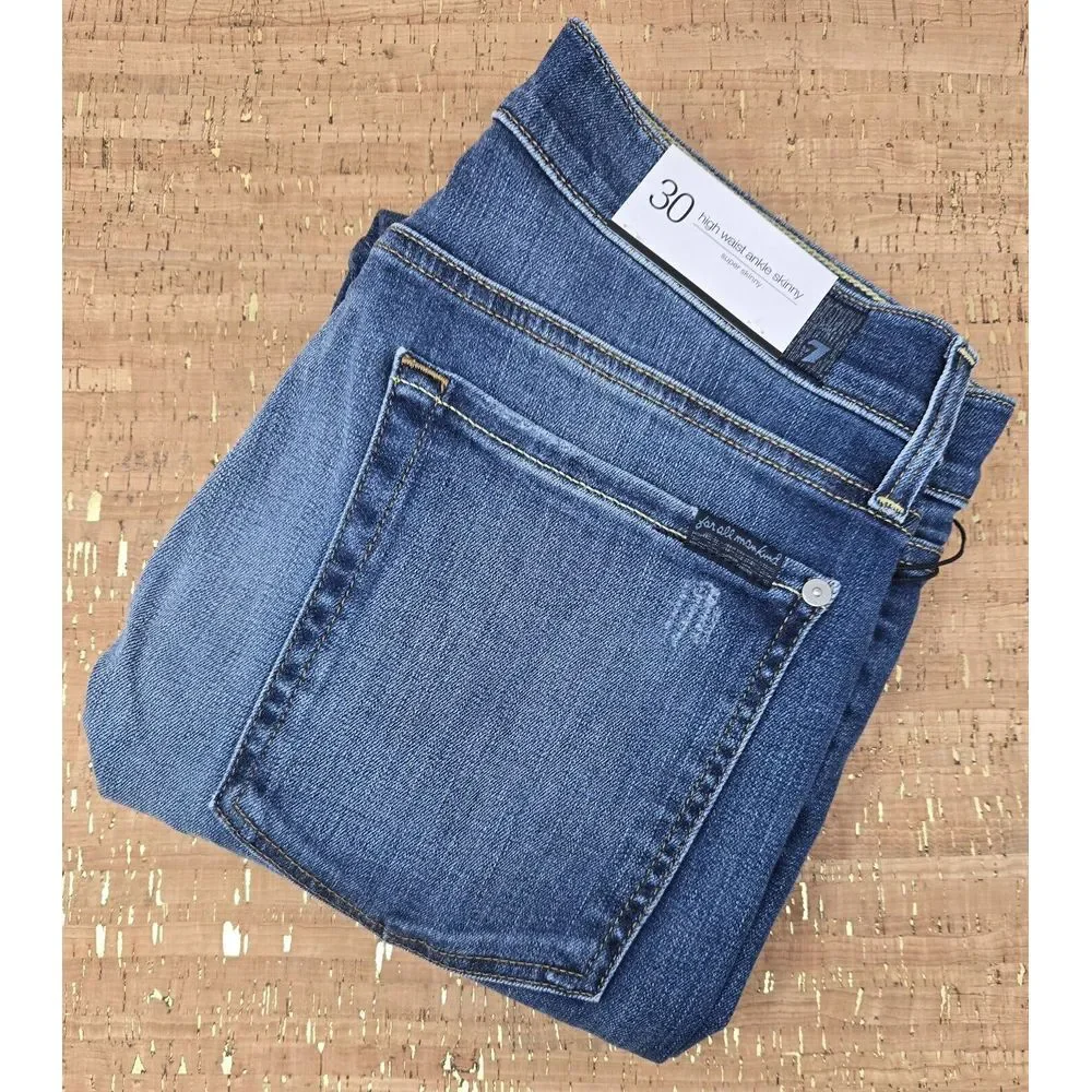 7 For All Mankind‎ Jeans Women's 30 High Waist Ankle Skinny Med Wash Distressed
